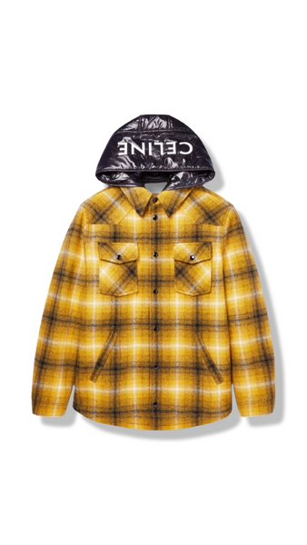 CELINE FLANNEL WOOL LOGO HOODED OVER-SHIRT JACKET